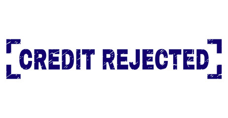 CREDIT REJECTED text seal watermark with corroded style. Text caption is placed inside corners. Blue vector rubber print of CREDIT REJECTED with corroded texture.