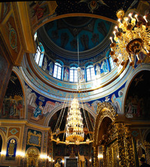 Fototapeta na wymiar Interior view to The Metropolitan Cathedral Nativity of the Lord, Chisinau, Moldova