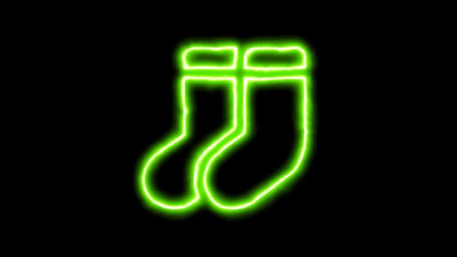 The appearance of the green neon symbol socks. Flicker, In - Out. Alpha channel Premultiplied - Matted with color black