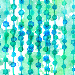 A seamless watercolor pattern with teal blue and green beads garlands
