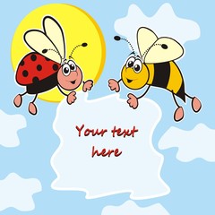 bee and ladybug, vector illustration