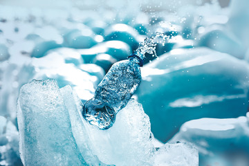 Blue water splash on bottle
