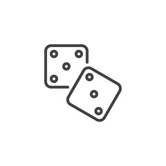 Two dice line icon. linear style sign for mobile concept and web design. Gambler dice outline vector icon. Symbol, logo illustration. Pixel perfect vector graphics