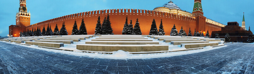 panorama of the Moscow Kremlin and the Kremlin wall in the winter evening