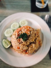 Thai fried rice with prawns.