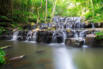 Smooth Waterfall in the Forest. Sam Lun Waterfall. Waterfall at Sam Lun National Park, Saraburi  Province, Thailand.
