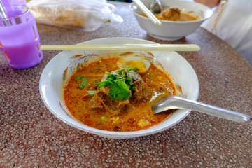 Beef noodles in curry Has a spicy and sweet flavor soup Is the food of the Muslims Delicious