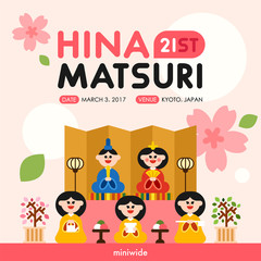 Japanese flower festival poster template for girls. flat design vector graphic style concept illustration.