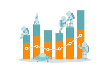 Business and data analysis statistics concept with characters flat illustration