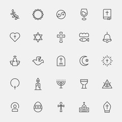 Symbols of various religion line icon set. flat design vector graphic style concept illustration.