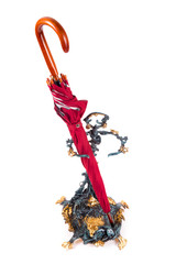 Vintage decorative stand for umbrella on white background