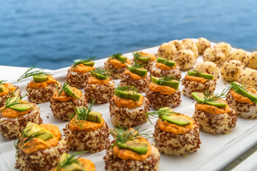 Sushi maki and a blue sea
