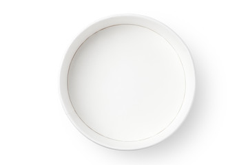 Empty paper plate isolated on white background. Top view.
