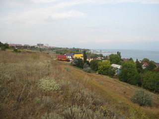 landscape with houses and blue sky