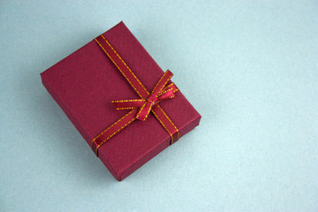 top view present box on a blue background