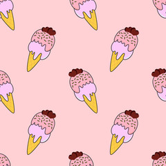 Cute kids ice cream pattern for girls and boys. Colorful ice cream on the abstract grunge background create a fun cartoon drawing. The pattern is made in white colors. Urban ice cream pattern