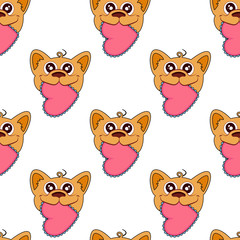 Cute kidsdog with a heart pattern for girls and boys. Colorful dog with a heart on the abstract background create a fun cartoon drawing. The pattern is made multicolors. Urban dog with a heart pattern