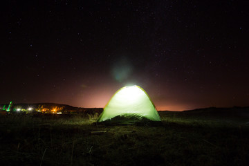 Long exposure of tent camp