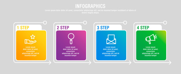 Modern 3D vector illustration. A rectangular infographic template with four elements, squares and percentages. Designed for business, presentations, web design, interface, charts with 4 steps