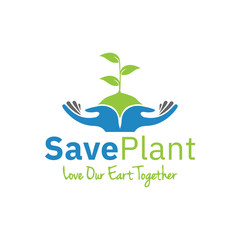 Plant in hand logo design, save our plant design illustration