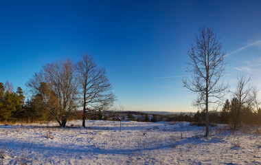 beautiful snowy winter panorama view of frozen natural landscape under a cold cloudy sky with snow and ice