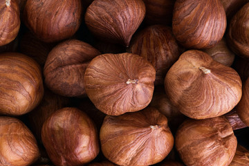 Hazelnut top view. Hazelnut texture.