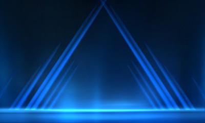 Fototapeta premium Product showcase spotlight background. Clean photographer studio. Abstract blue background with rays of neon light, spotlight.