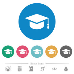Graduation cap flat round icons