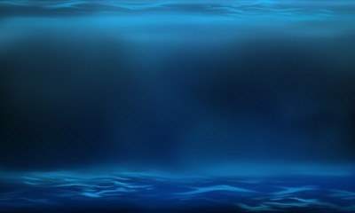 Product of the sea depth with the radiance of the water, the depth of the ocean with the overflow of light in the water. Blue sea smooth background. Clean photographer studio. Neon Light, reflection