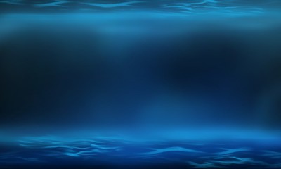 Product of the sea depth with the radiance of the water, the depth of the ocean with the overflow of light in the water. Blue sea smooth background. Clean photographer studio. Neon Light, reflection