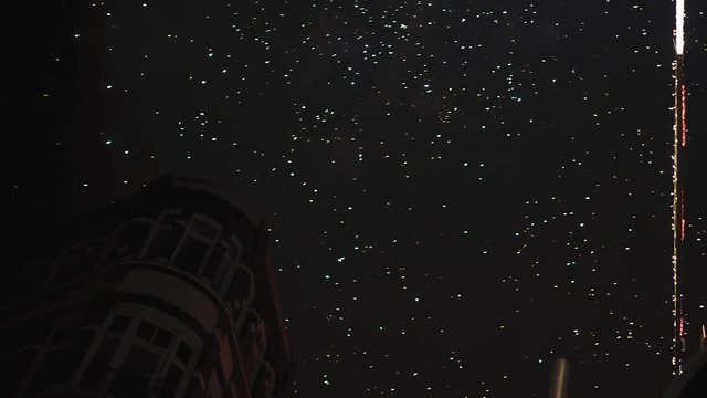Festive fireworks on the Neumarkt square in Amsterdam. The first of January 2019.