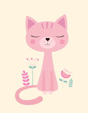 pink cat and flowers