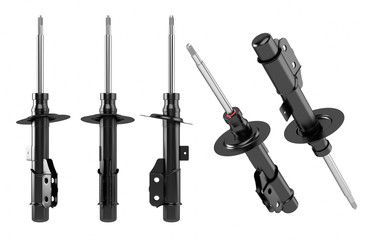 Naklejka premium 3D rendering. Passenger car Shock Absorber, new auto parts, spare parts. Spare parts for shop, aftermarket OEM