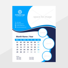 calendar design template with logo and icons