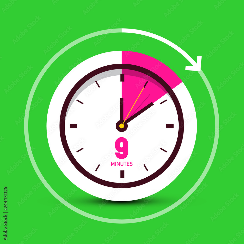 Poster 9 nine minutes time symbol. clock icon.