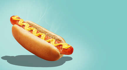 Fresh American classic hot dog with fragrant and fragrant mustard. with space for text