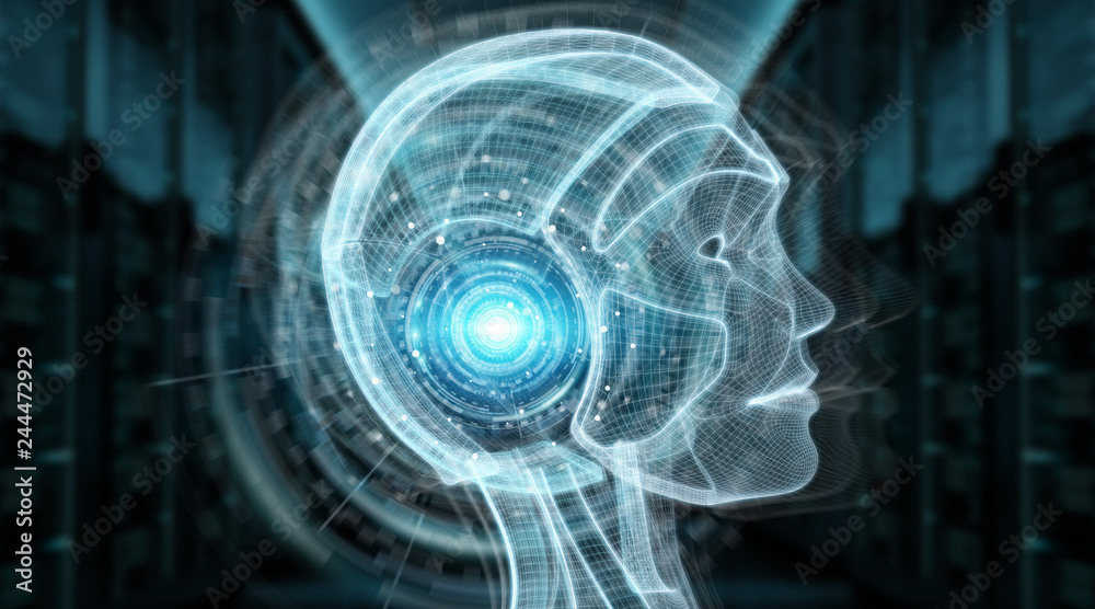 Fototapete digital artificial intelligence cyborg interface 3d rendering