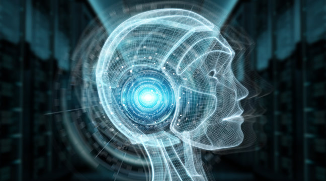 Digital artificial intelligence cyborg interface 3D rendering