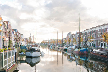 Fototapeta na wymiar The historic Delfshaven harbour port of Rotterdam, The Netherlands.
