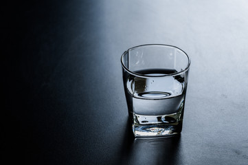 glass of water on black background