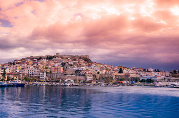 Amazing view of kavala, the picturesque city of north Greece, situated on the bay of Kavala,looking...