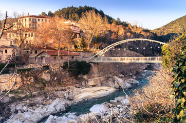 The old town of Xanthi and the river Kosinthos flowing between the old city and the traditional settlement Samakov.