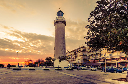 The lighthouse of Alexandroupoli at sunset time.