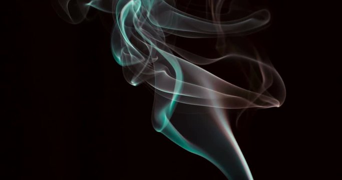 Smoke Jet Stretches Up. A thin stream of smoke curls into bizarre shapes and fills the space. Filmed at a speed of 120fps