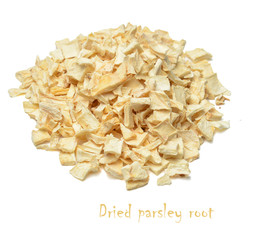 Dried parsley root on white isolated background