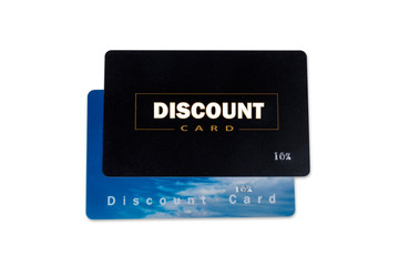 Two plastic discount cards close-up on a white background