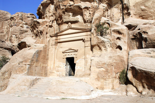 Entrance in cave temple in Little Petra, Siq al-Barid, Jordan