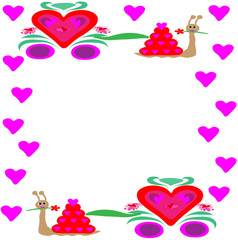Romantic valentine frame with snails, hearts and tale coach.