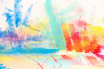 Abstract watercolor splatter color background, colorful paint drops ink splashes grunge card design.