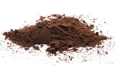 Milled coffee powder isolated on white background